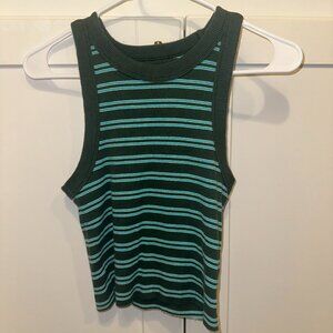 Green and Blue Striped Ribbed Tank Top